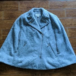 Michael Kors grey silver faux fur cape poncho